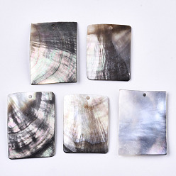 Black Lip Shell Natural Black Lip Shell Pendants, Rectangle, 40~45x30~32x2~4mm, Hole: 2mm