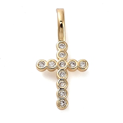Cross Латунные микропаве прозрачные подвески с фианитом, золотые, крестик, 19x9.5x4.5 мм, отверстие : 4.5x2.5 мм