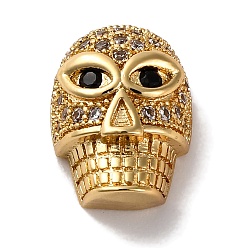 Настоящее золото 18K Обшивка стойки латунь с циркониевыми бусинами, без кадмия и без свинца, долговечный, череп, реальный 18 k позолоченный, 13x9.5x6 мм, отверстие : 1.2 мм