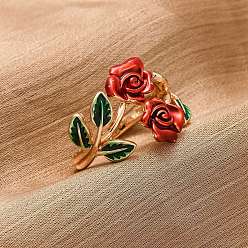 Золотой Кольца-манжеты из цинкового сплава с эмалью для женщин, цветок, золотые, внутренний диаметр: 17 мм