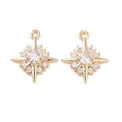 Настоящее золото 14K Латунные микропаве прозрачные кубические циркониевые подвески, без кадмия и без свинца, звезда, реальный 14 k позолоченный, 14x12x3 мм, отверстие : 1.2 мм