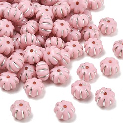 Pink Непрозрачные акриловые бусины, серебристого металла, обвитыми, цветок, розовые, 12x8.5 мм, отверстие : 1.8 мм, Около 697 шт / 500 г
