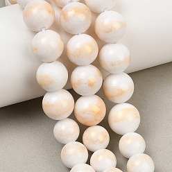 White Natural Mashan Jade Graduated Beads Strands, with Gold Foil, Dyed, Smooth Round, White, 6~12mm, Hole: 1~1.4mm, about 53pcs/strand, 17.32''(44cm)