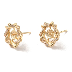 Donut Серьги-пусеты из золотой латуни с микропаве и фианитами, оправы для сережек наполовину просверленные бусины, пончик, лоток : 4 мм, 14 мм, контактный: 11x0.7 мм и 0.9 мм