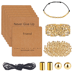 Золотой Наборы для изготовления браслетов своими руками, включая вощеный хлопковый шнур, 304 Карточки для демонстрации ожерелий из бусин из нержавеющей стали и бумаги, золотые