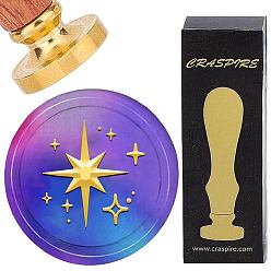 Звезда Набор сургучной печати, золотистый тон сургучной печати цельная латунная головка, с деревянной ручкой в стиле ретро, для конвертов приглашений, подарочная карта, звезда, 83x22 мм, штампы: 30x14.5 мм