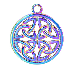 Rainbow Color 201 подвески из нержавеющей стали, полый, плоские круглые с подвесками в виде троичного узла, Радуга цветов, 24x20x2 мм, отверстие : 2 мм