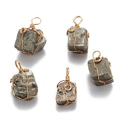 Пирит Латунные подвески из пирита, золотые, без свинца и без никеля , 30~35x16~20x17 мм, отверстие : 4.5 мм