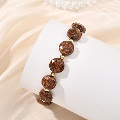 Starburst Jasper Браслеты из натуральной звездообразной яшмы и латунных разделительных бусин для женщин., плоско-круглые, 7.48 дюйм (19 см)