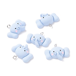 Светло-Голубой Подвески из смолы, с железными аксессуарами, слон, Небесно-голубой, 21x26x8 мм, отверстие : 2 мм