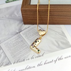 Letter L Женские подвески в форме сердца с латунным паве из разноцветных кубических цирконий, золотые, Письмо L, 15.75 дюйм (40 см)