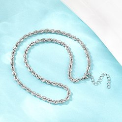 Нержавеющая Сталь Цвет 4мм 304 ожерелья из текстурированной веревочной цепи из нержавеющей стали, без потускнения, цвет нержавеющей стали, 16.54 дюйм (42 см)