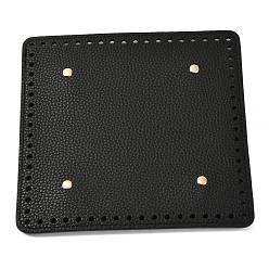 Black Imitation PU Leather Bottom, Square with Round Corner & Alloy Brads, Litchi Grain, Bag Replacement Accessories, Black, 19x19.1x0.4~1.1cm, Hole: 5mm