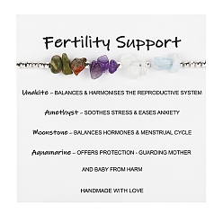 Платина Регулируемые браслеты из натурального унакита, кристаллов кварца, аметиста, аквамарина и круглых латунных плетеных бусин, платина, 6-1/4~10-1/4 дюйм (16~26 см)