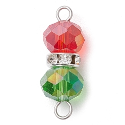 Нержавеющая Сталь Цвет Красные и зеленые граненые рондельные прозрачные стеклянные и латунные стразы арахисовые соединительные подвески, с 304 двойными петлями из нержавеющей стали, цвет нержавеющей стали, 20x7.5 мм, отверстие : 2 мм