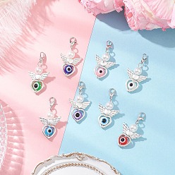 Античный Серебристый & Платиновый Подвесные украшения из сплава и смолы в виде ангела и сглаза, с поворотными застежками и круглыми бусинами из АБС-пластика, имитирующими жемчуг, старинное серебро и платина, 42 мм