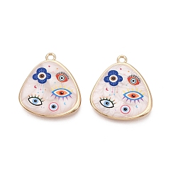 Разноцветный Печатные эмали подвески сплава, треугольник, сглаз и цветочный амулет, стойки покрытие, без кадмия и без свинца и без никеля, золотые, красочный, 30.5x27.5x3 мм, отверстие : 2.3 мм