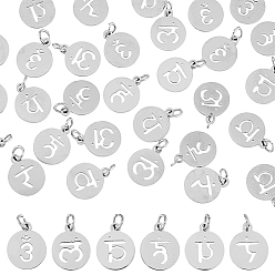 Нержавеющая Сталь Цвет 36 шт 6 стиль 304 подвески из нержавеющей стали, с целью перехода в кольце, плоский круглый шарм ом/аум, цвет нержавеющей стали, 14x12x1.1 мм, отверстие : 3 мм, 6 шт / стиль