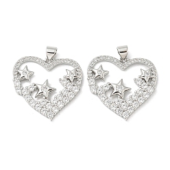 Платина Стойка металлическая латунная микропрофилированная кубическая циркония подвески, долговечный, без свинца и без кадмия, сердце со звездными подвесками, платина, 23x24.5x3 мм, отверстие : 5x3 мм