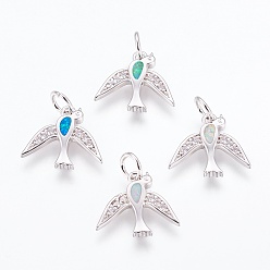 (52) Непрозрачная лаванда Латуни циркония кубической подвески, с синтетическим опалом, птица, платина, разноцветные, 14.5x17x2.5 мм, отверстие : 4 мм