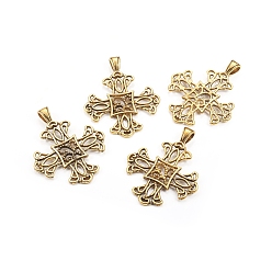 Antique Golden Tibetan Style Alloy Latin Cross Big Pendants, Antique Golden, 52x43x3mm, Hole: 5x7mm