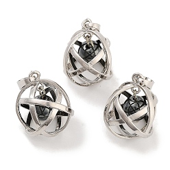 Немагнитные Гематит Круглые подвески в форме синтетического немагнитного гематита, овальные подвески из латуни платинового цвета с покрытием стойки, без кадмия и без свинца, 21x16x18 мм, отверстие : 6.5x5 мм