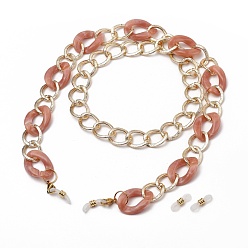 Rosy Brown Eyeglasses Chains, Neck Strap for Eyeglasses, with Acrylic & Aluminium Curb Chains, 304 Stainless Steel Lobster Claw Clasps and Rubber Loop Ends, Rosy Brown, 32.48 inch(82.5cm)