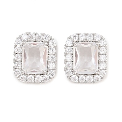 Clear Brass Micro Pave Cubic Zirconia Charms, Rectangle Charms, Real Platinum Plated, Clear, 14.5x12x7.5mm, Hole: 4.5x2.5mm