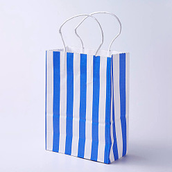 Königsblau Kraftpapiersäcke, mit Griffen, Geschenk-Taschen, Einkaufstüten, Rechteck, Streifenmuster, königsblau, 21x15x8 cm