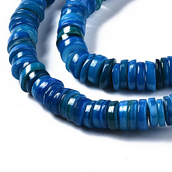 Steel Blue Natural Freshwater Shell Beads Strands, Dyed, Flat Round/Disc, Heishi Beads, Steel Blue, 6x6x1~2.5mm, Hole: 1mm, about 201~208pcs/strand, 15.20~15.43 inch(38.6~39.2cm)
