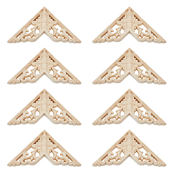 Цвет Древесины Резная накладка из каучукового дерева, центральная цветочная длинная аппликация, дверной шкаф-кровать неокрашенный декор европейский стиль, треугольные, деревесиные, 103x103x9.5 мм