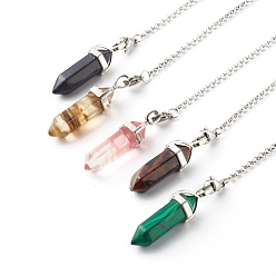 Mixed Stone Synthetic Gemstone Pointed Dowsing Pendulums, with 304 Stainless Steel Chain and Lava Rock Beads, Bullet, Stainless Steel Color, 245x2.5mm
