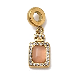 Персиковый Слойка 304 европейские подвески-шармы из нержавеющей стали и кошачьего глаза, подвески в виде флаконов духов с большим отверстием и хрустальными стразами, ионное покрытие (ip), золотые, розовые, 29 мм, отверстие : 4.5 мм