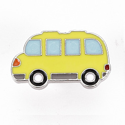 Yellow Alloy Enamel Brooches, Enamel Pins, with Butterfly Clutches, Bus, Cadmium Free & Nickel Free & Lead Free, Platinum, Yellow, 5/8x1 inch(16x25.5mm), Pin: 1mm