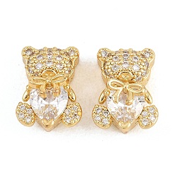 Настоящее золото 18K Латунные прозрачные бусины из кубического циркония, без кадмия и без свинца, стойки покрытие, долговечный, нести с бантом, реальный 18 k позолоченный, 14x10.5x9 мм, отверстие : 1.6 мм