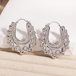 Платина Этнические серьги-кольца из латуни, U-образный, платина, 50x41 мм