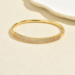 Flat Round Brass Micro Pave Clear Cubic Zirconia Hinged Cuff Bangles for Women, Golden, Flat Round, Inner Diameter: 1.97 inch(5cm)