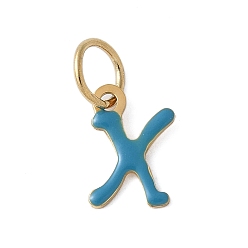 Letter X 304 из нержавеющей стали шармы эмали, с целью перехода в кольце, ионное покрытие (ip), золотые, Письмо X, 10.5x7x1 мм, Перейти кольцо: 6x0.8 мм, 4.5 мм внутренним диаметром