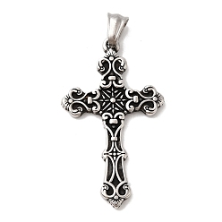 Античное Серебро 304 подвески из нержавеющей стали, крест очарование, античное серебро, 49.5x28.5x3.5 мм, отверстие : 8.5x5.5 мм