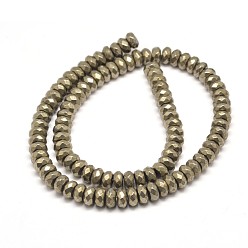 Pyrite Faceted Rondelle Natural Pyrite Beads Strands, 6x4mm, Hole: 1mm, about 98pcs/strand, 15.7 inch