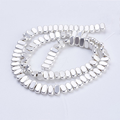 Silver Plated Electroplate Non-magnetic Synthetic Hematite Beads Strands, Frosted, Rectangle, Silver Plated, 8x4x2mm, Hole: 1mm, about 98~102pcs/strand, 15.5 inch(39.5cm)