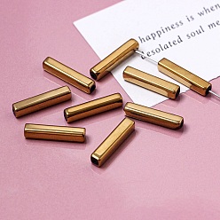 Темно-Золотистый Гальванические стеклянные бусины, граненые, прямоугольные, темные золотарник, 19.5~20x4x4 мм, отверстие : 1 мм