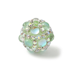 Весенне-зеленый Сверкающие акриловые инкрустированные круглые бусины, с цепочками из страз и стеклом, для ручек с бусинами, брелки и украшения, весенний зеленый, 18.5~19x16~16.5 мм, отверстие : 2.5 мм