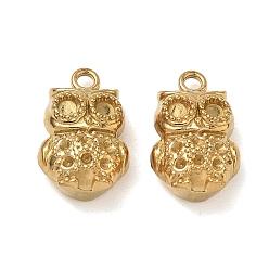 Real 18K Gold Plated 304 Stainless Steel Pendant Cabochon Settings, Owl Charms, Ion Plating(IP), Real 18K Gold Plated, 15.5x10x5.5mm, Hole: 1.8mm