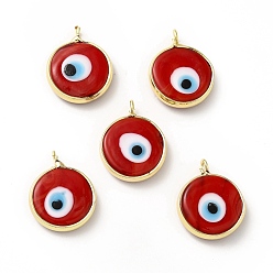 (123L) Белый крем непрозрачный блеск Ручной зла подвески бусины глаз, с реечной обшивкой латунными выводами, долговечный, плоско-круглые, огнеупорный кирпич, 18~19x15~16x4 мм, отверстие : 2 мм