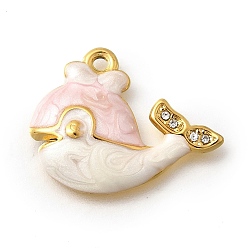 Pink 304 подвески из микро-паве из нержавеющей стали с фианитами, с эмалью, прелести дельфинов, реальный 18 k позолоченный, розовые, 17.5x22x3.5 мм, отверстие : 1.5 мм