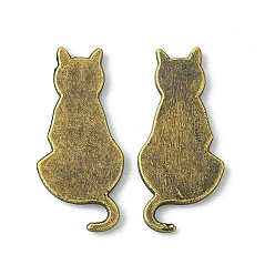 Antik Bronze Kätzchen Cabochons aus Aluminium, für diy uv harz, Epoxidharz, Gepresste Blumenschmuck, Katzensilhouette, Antik Bronze, 17x8x1 mm