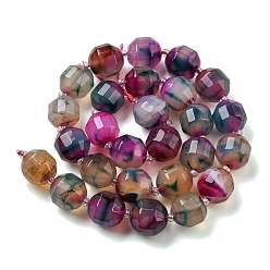 Colorful Natural Agate Beads Strands, Faceted Bicone Barrel Drum Beads, with Seed Beads, Dyed, Colorful, 12x11mm, Hole: 1.2mm, about 27pcs/strand, 14.49 inch(36.8cm)