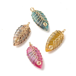 Золотой Подвески из натурального агата с венами дракона, с обмоткой из экологически чистой медной проволоки, слеза, разноцветные, золотые, 34~35x16x10 мм, отверстие : 3~3.8 мм