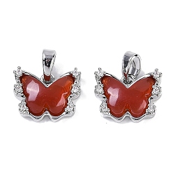 Платина Латунные микро проложить кубического циркония подвески, с сердоликом, бабочка, платина, 10.5x13.5x4 мм, отверстие : 4x2 мм